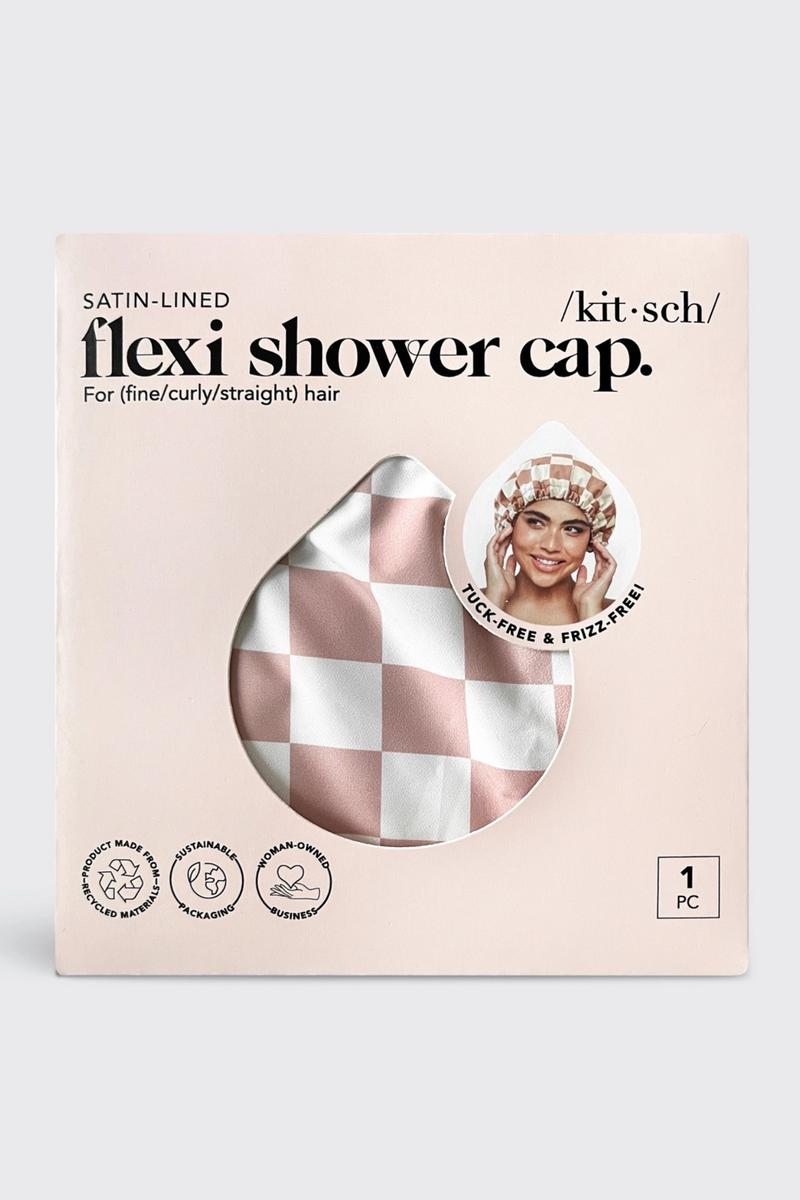 Terracotta Checker Flexi Shower Cap