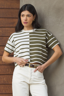 Mina Thyme Striped Tee
