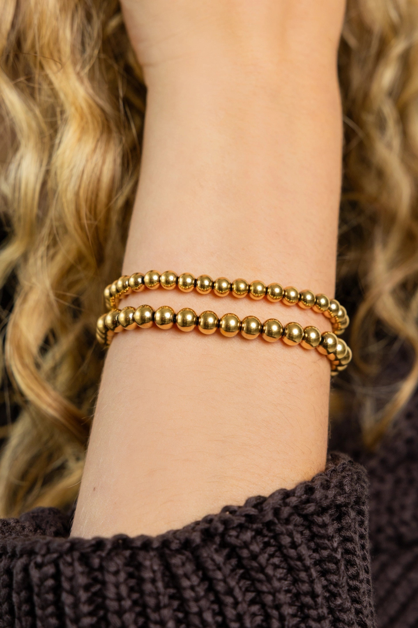 Chunky Gold Double Beaded Bracelet Set