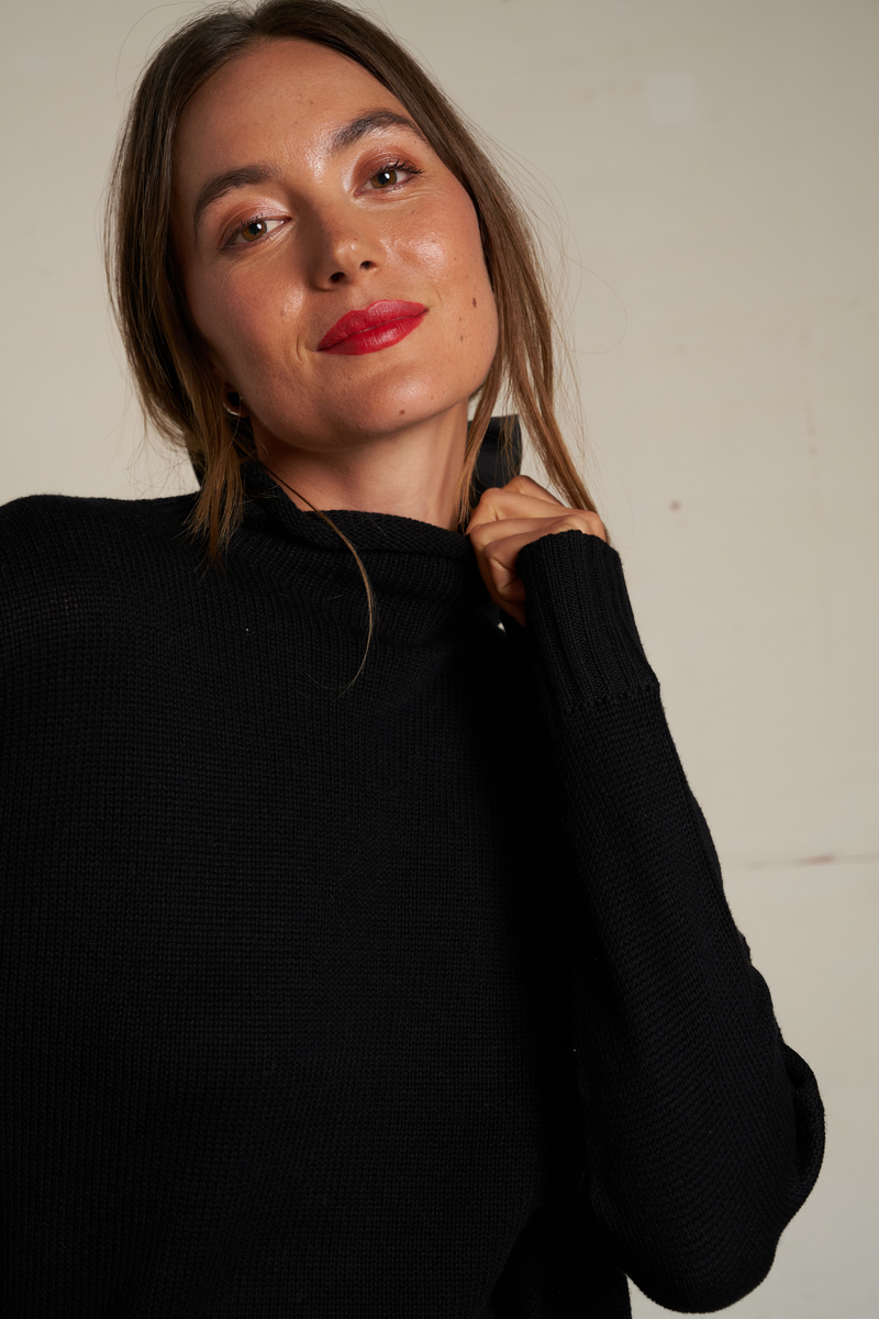 Nova Black Cotton Cashmere Sweater