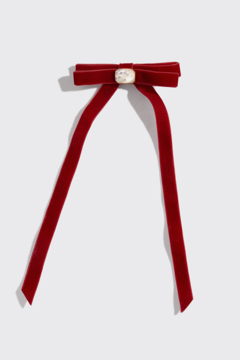Velvet + Gemstone Bow Hair Clip