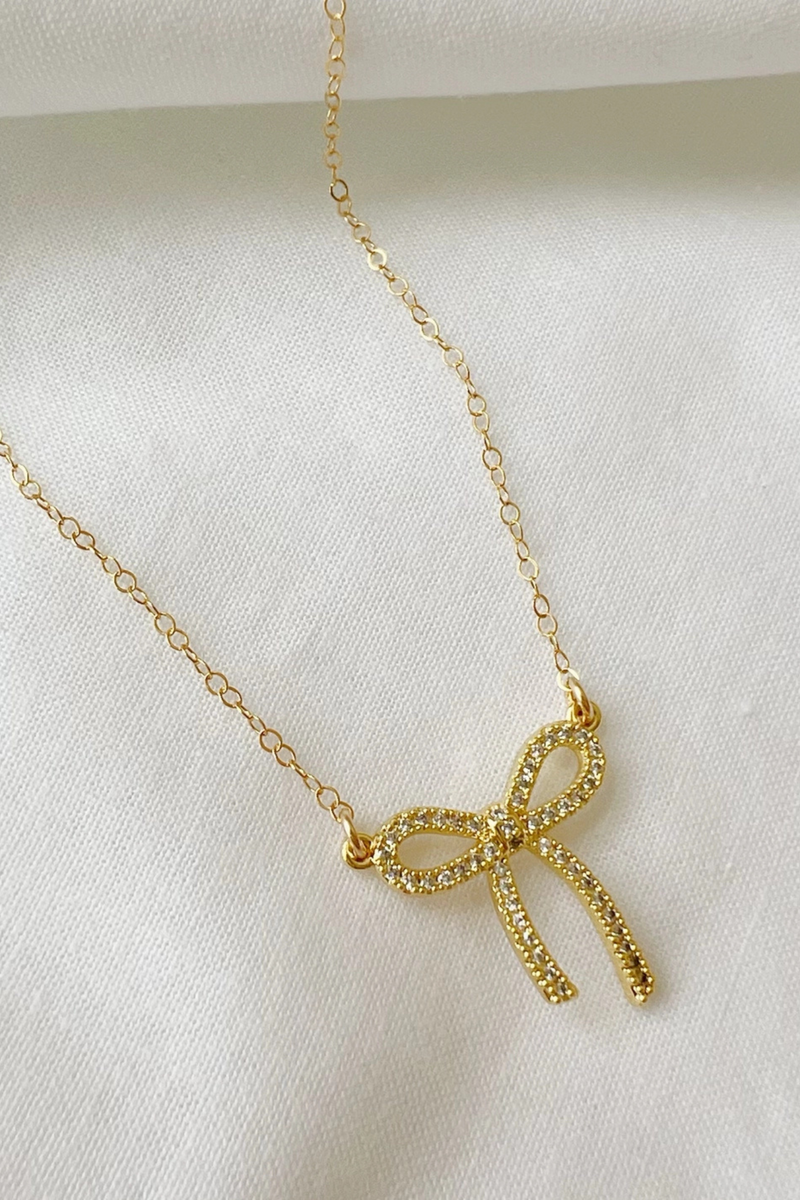 Bow Ribbon CZ Necklace