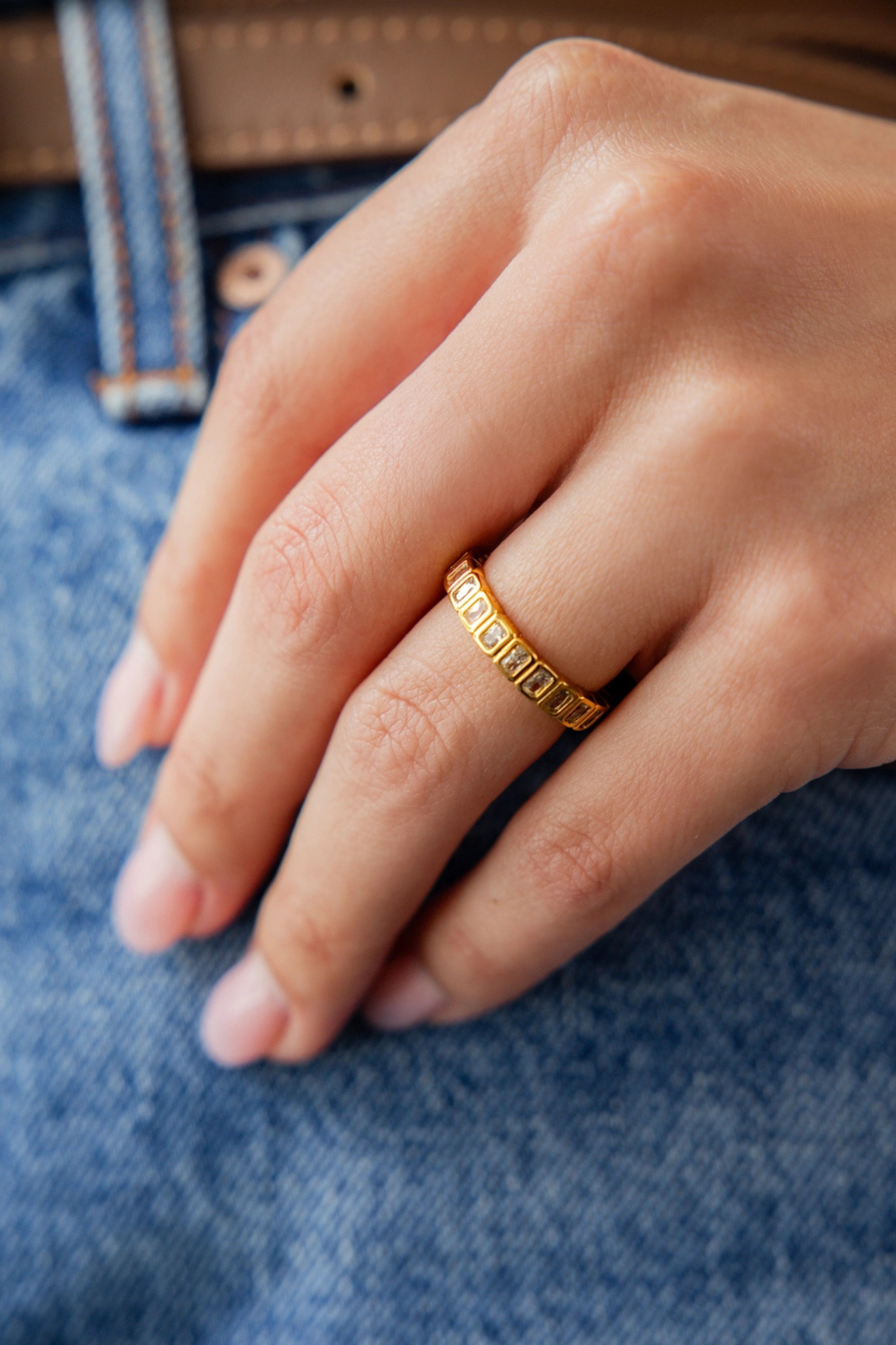 18K Gold Tennis Emerald Cut Ring