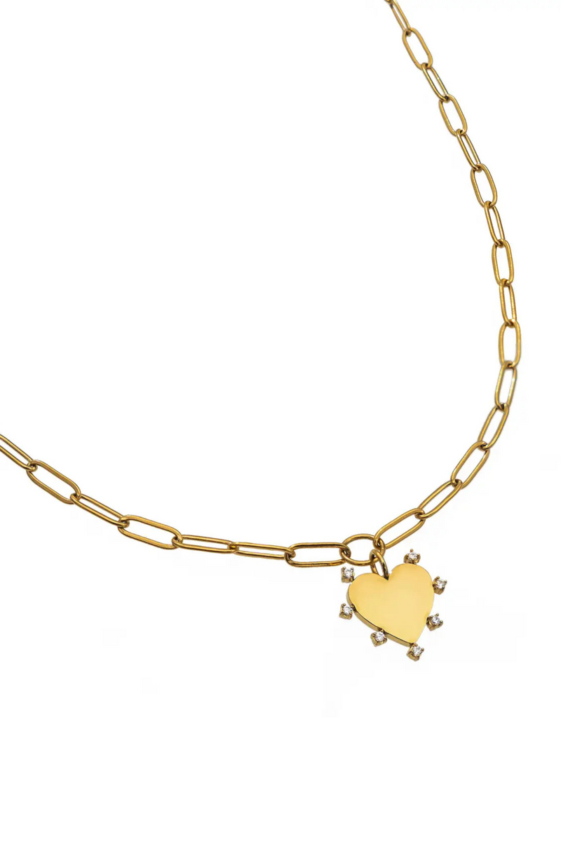 Gold Diamond Paperclip Heart Necklace