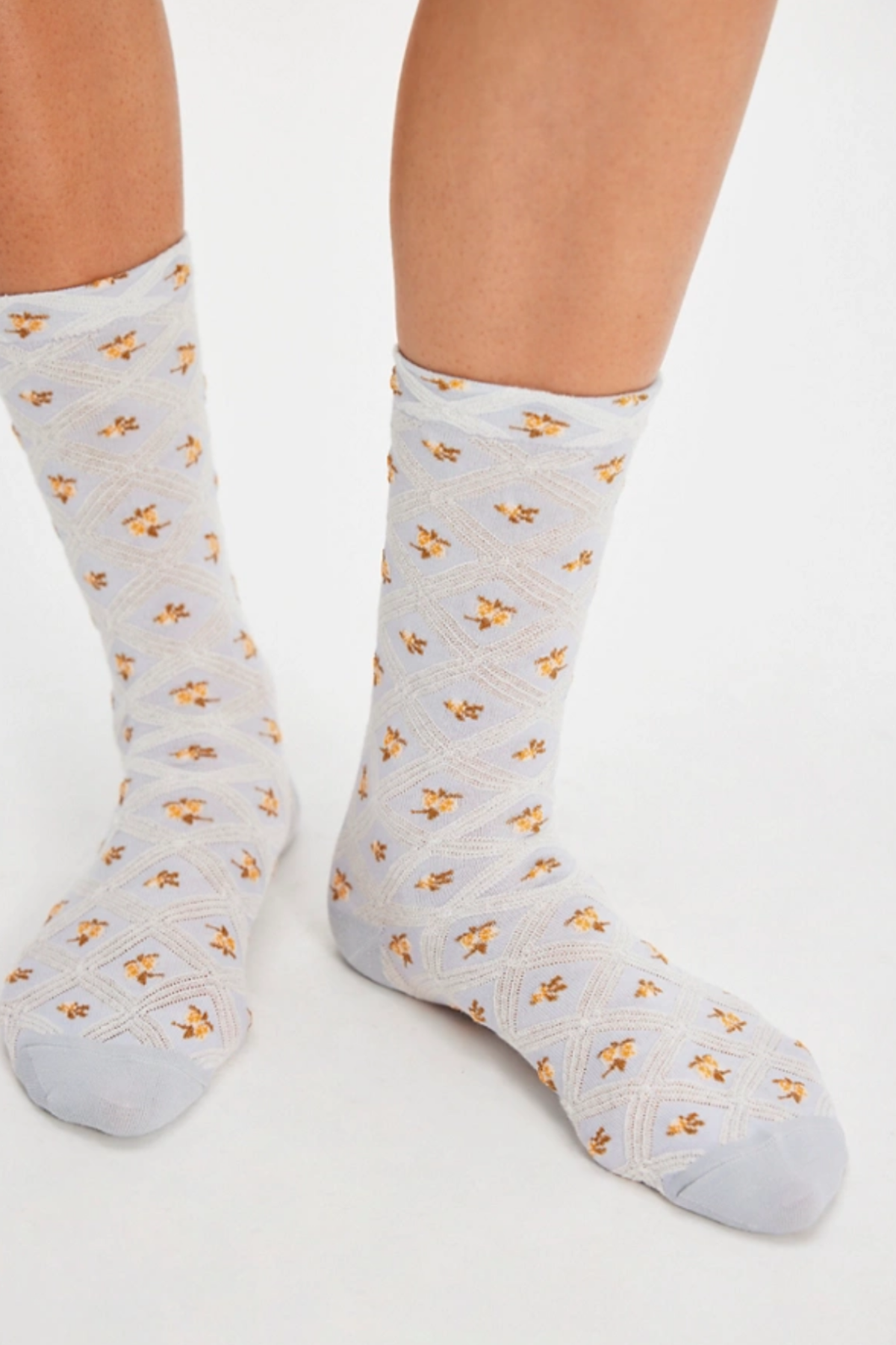 Blue Floral Jacquard Sock
