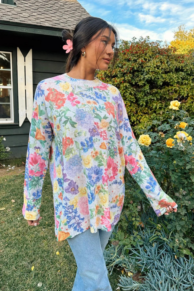 Sue Ivory Botanical Knit Pullover