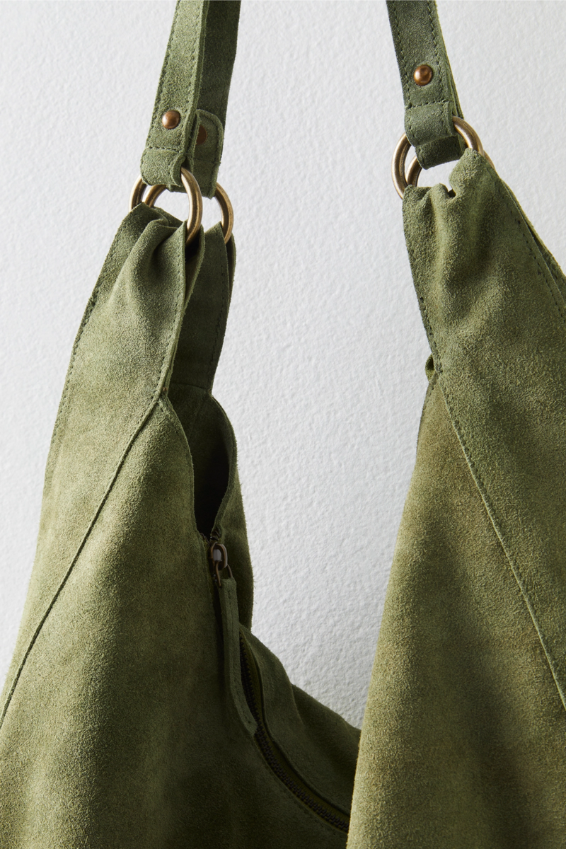 Roma Olive Moss Suede Tote Bag