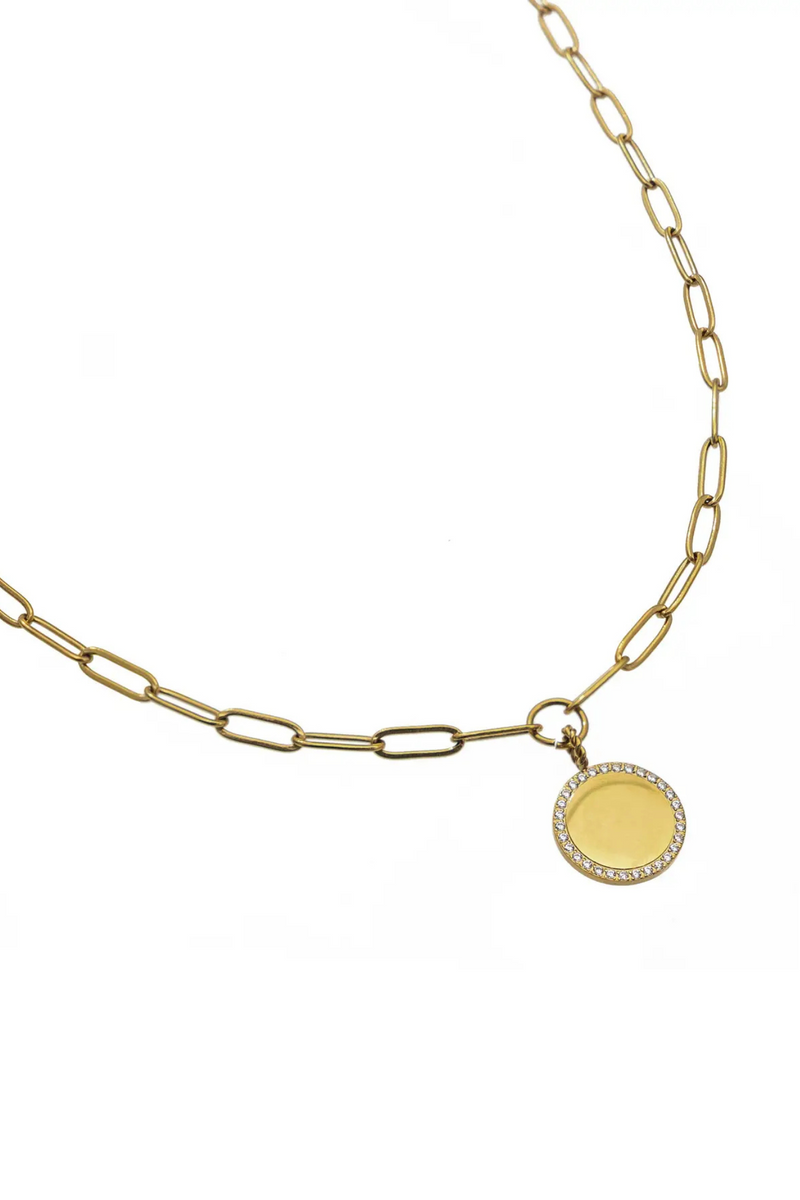 Gold Diamond Paperclip Coin Necklace
