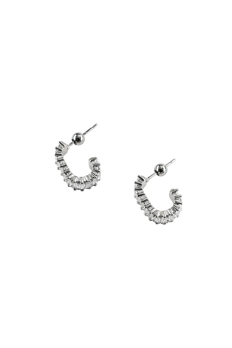Silver Squared Diamond Hoops