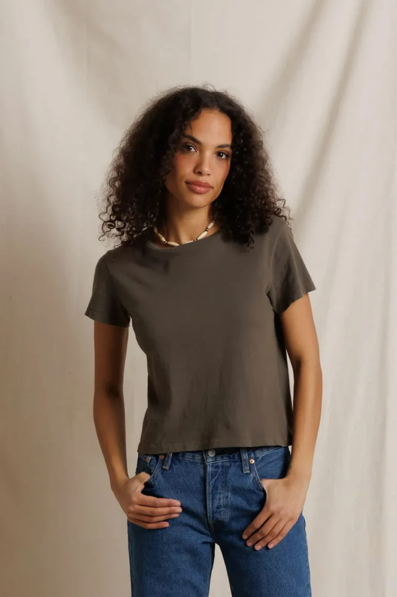 Lisa Dark Olive Slim Crew Tee