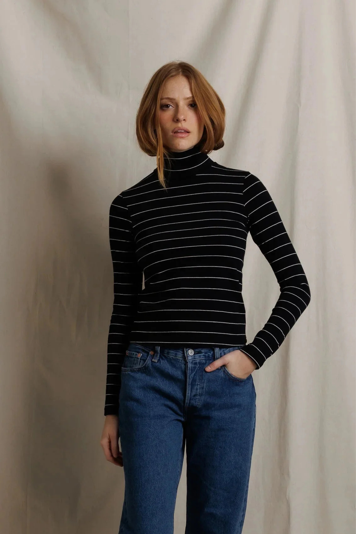 Cindy Black Stripe Turtleneck