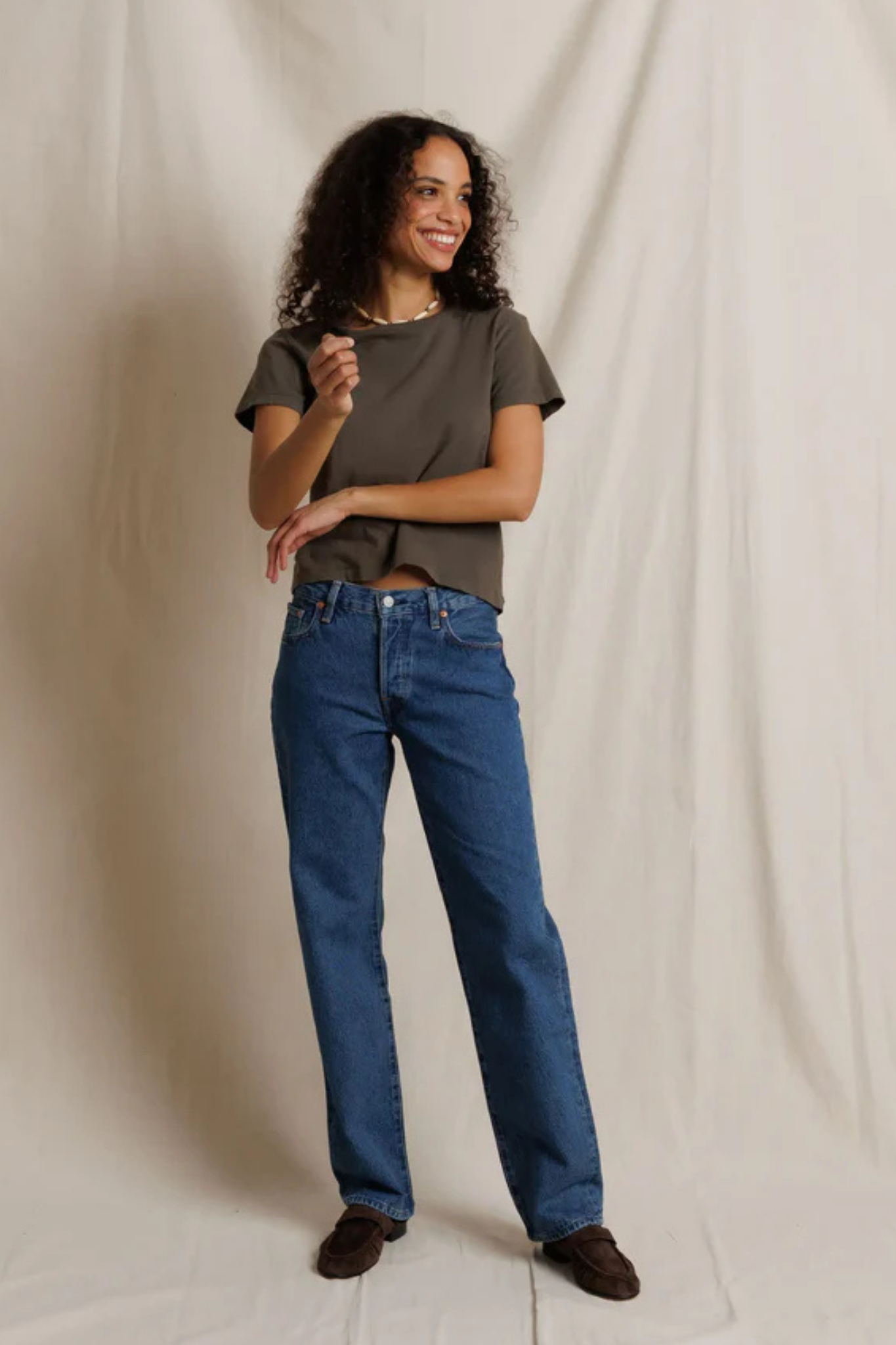 Lisa Dark Olive Slim Crew Tee