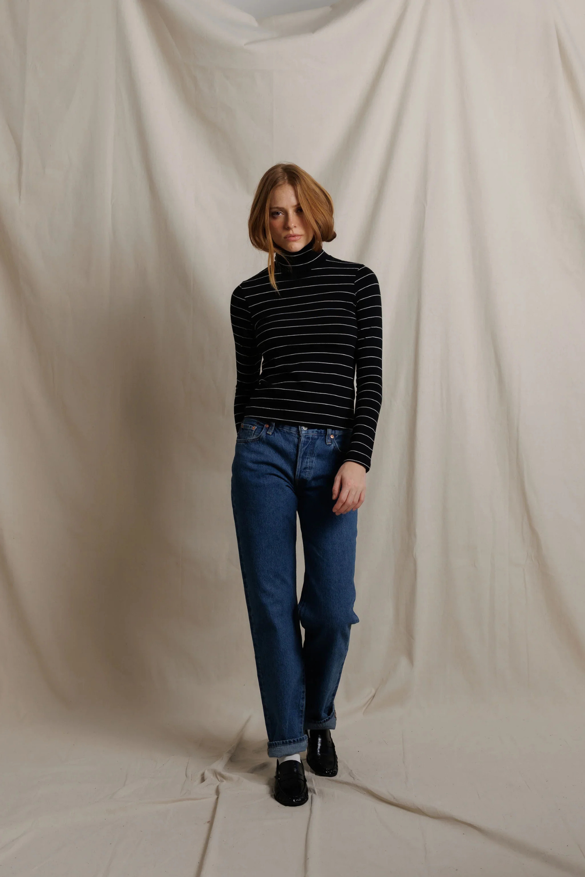 Cindy Black Stripe Turtleneck