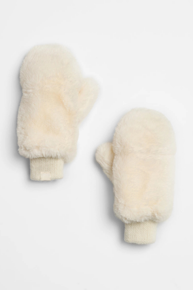 Ivory Faux Fur Mittens