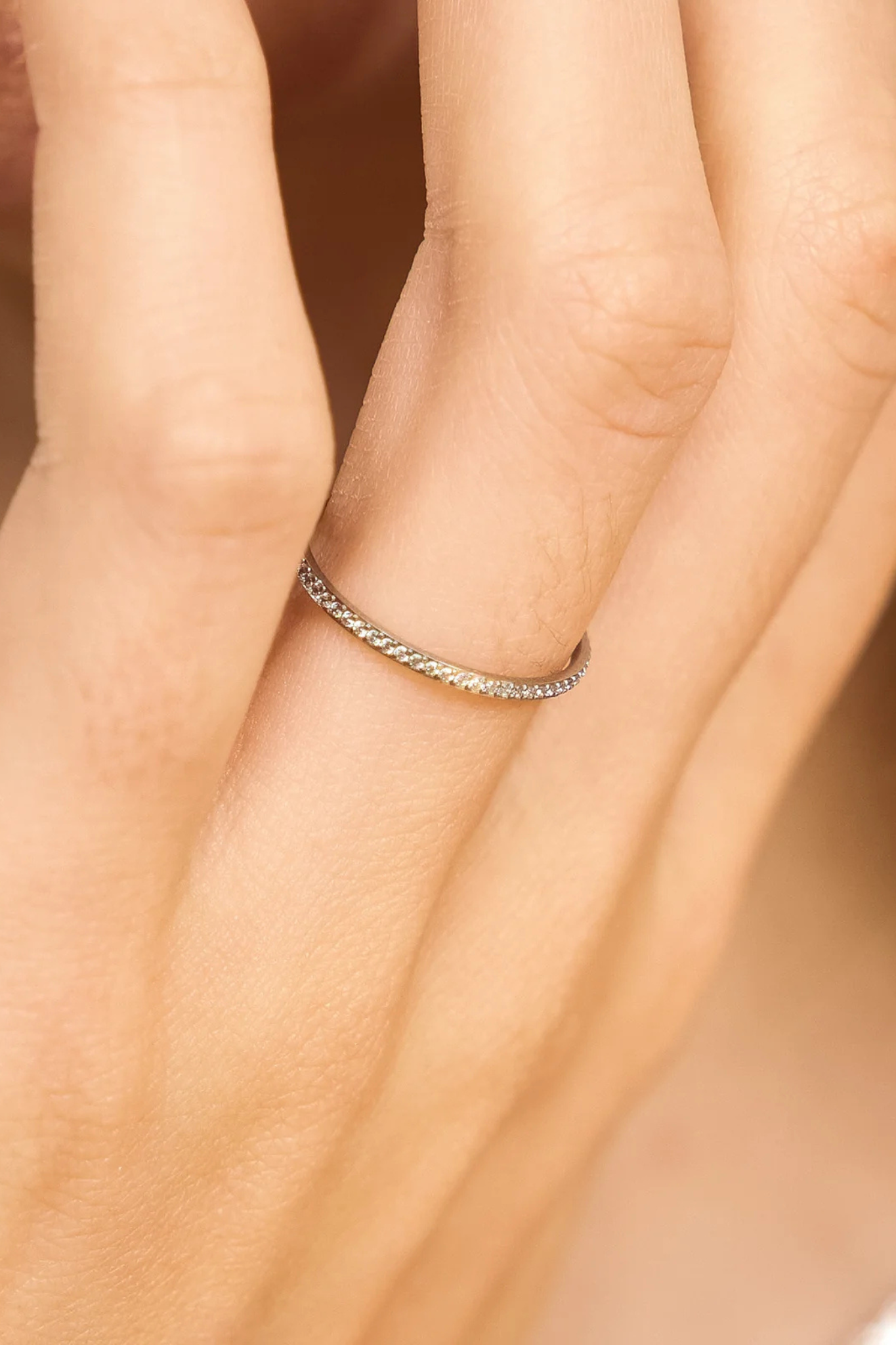Silver Dainty Diamond Band Ring