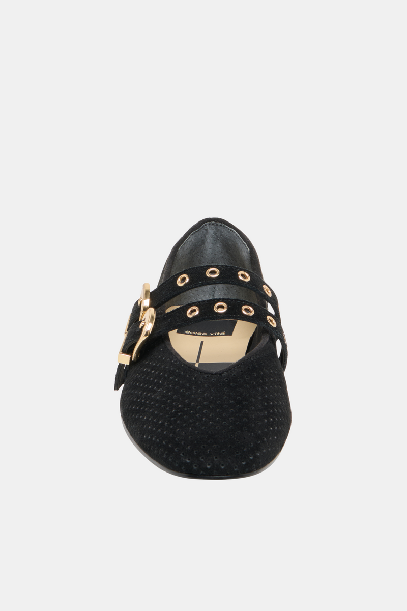 Baylee Onyx Suede Grommet Flat