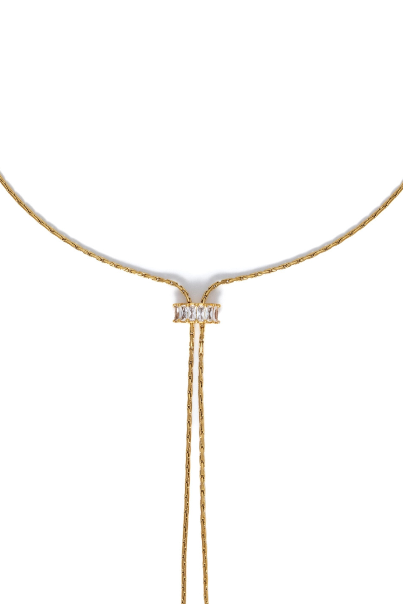 18K Gold Baguette Lariat Necklace