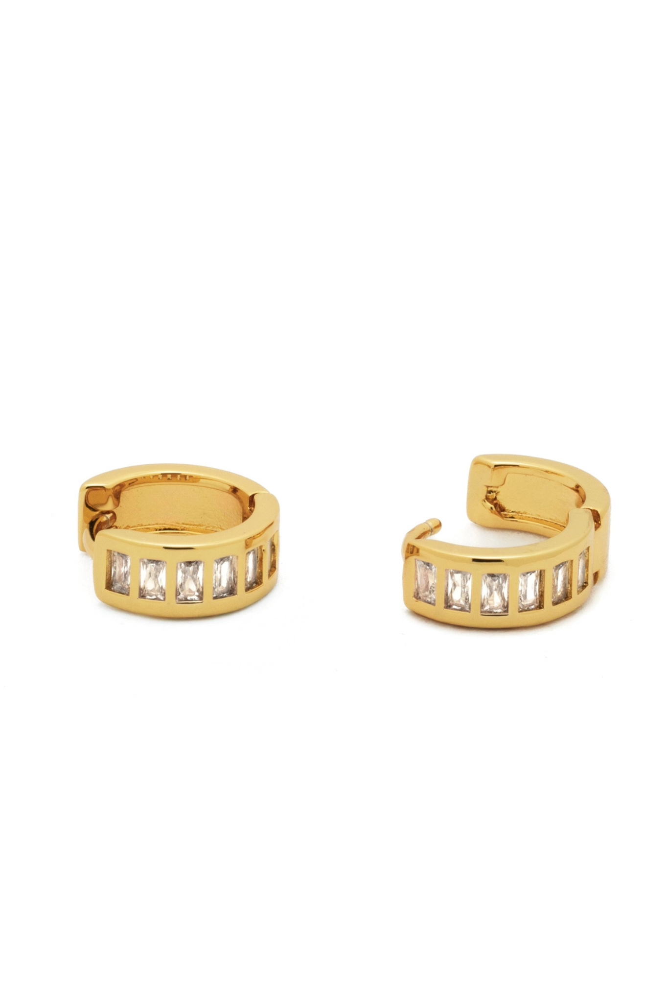 18K Gold Baguette Huggie Earrings