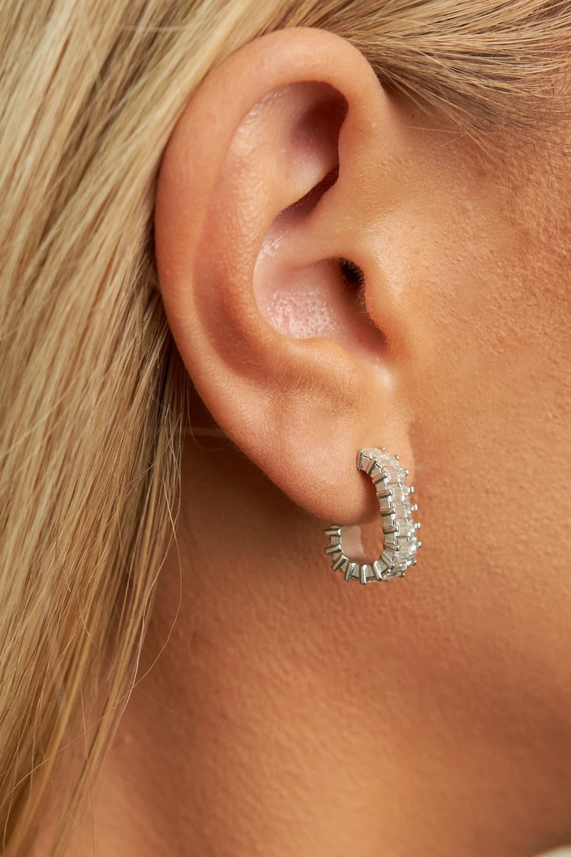 Silver Squared Diamond Hoops