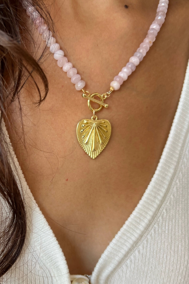 Rosalie Rose Quartz Beaded Heart Necklace