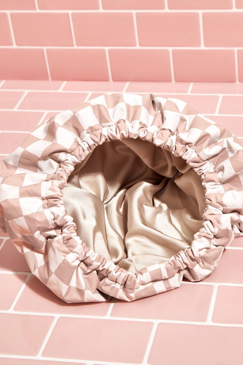 Terracotta Checker Flexi Shower Cap