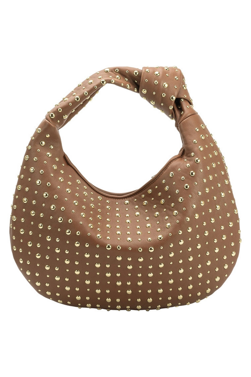 Brigitte Tan Studded Hobo Shoulder Bag