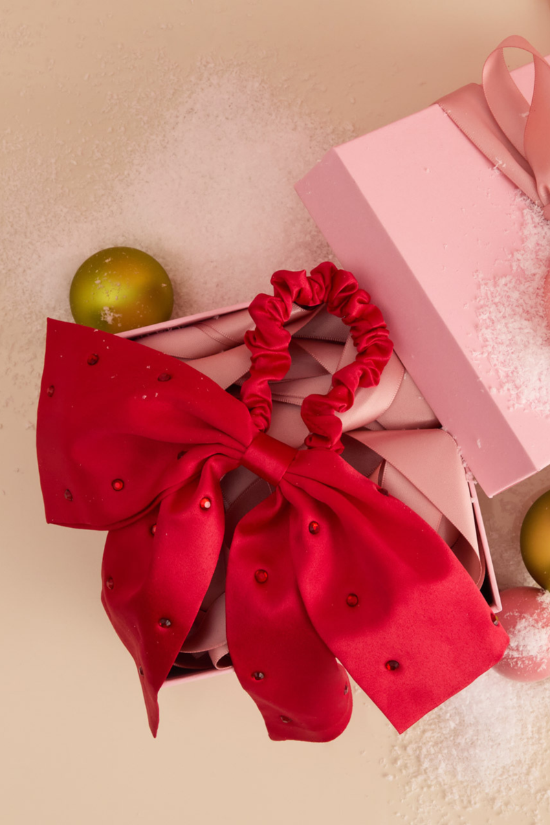 Satin + Rhinestone Bow Scrunchie