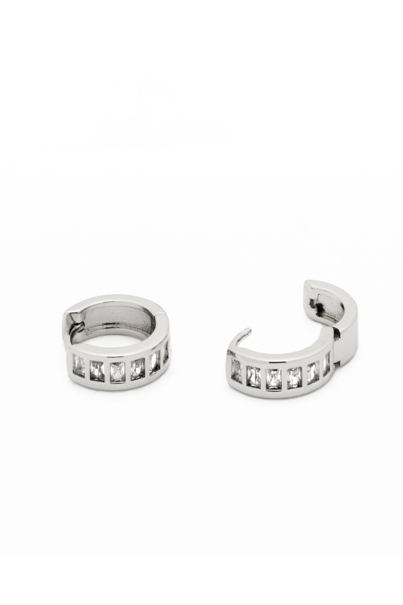 Silver Baguette Huggie Earrings