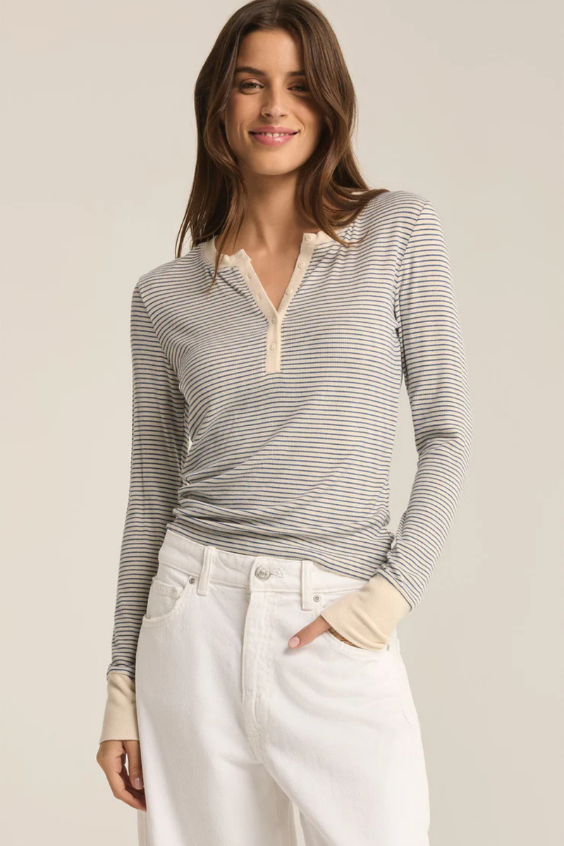 Scarlett Sea Salt Stripe Rib Henley