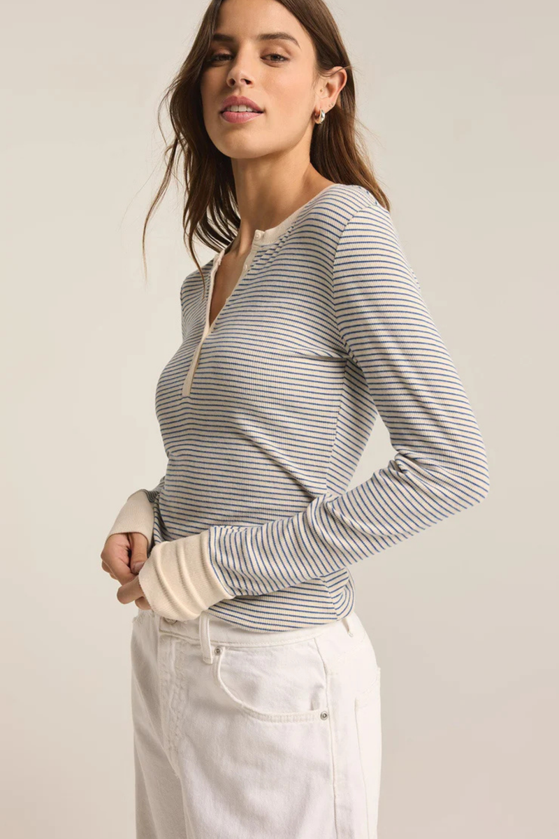 Scarlett Sea Salt Stripe Rib Henley