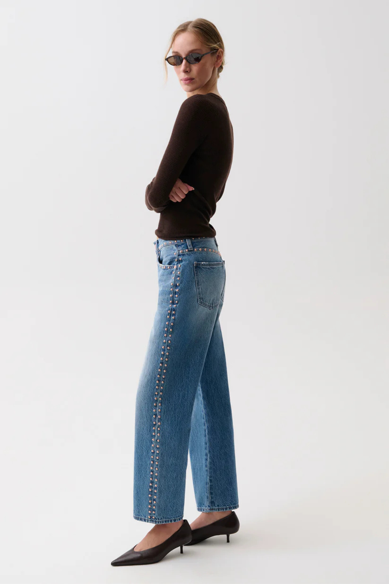 Lexi Star Studded Mid Rise Bowed Straight