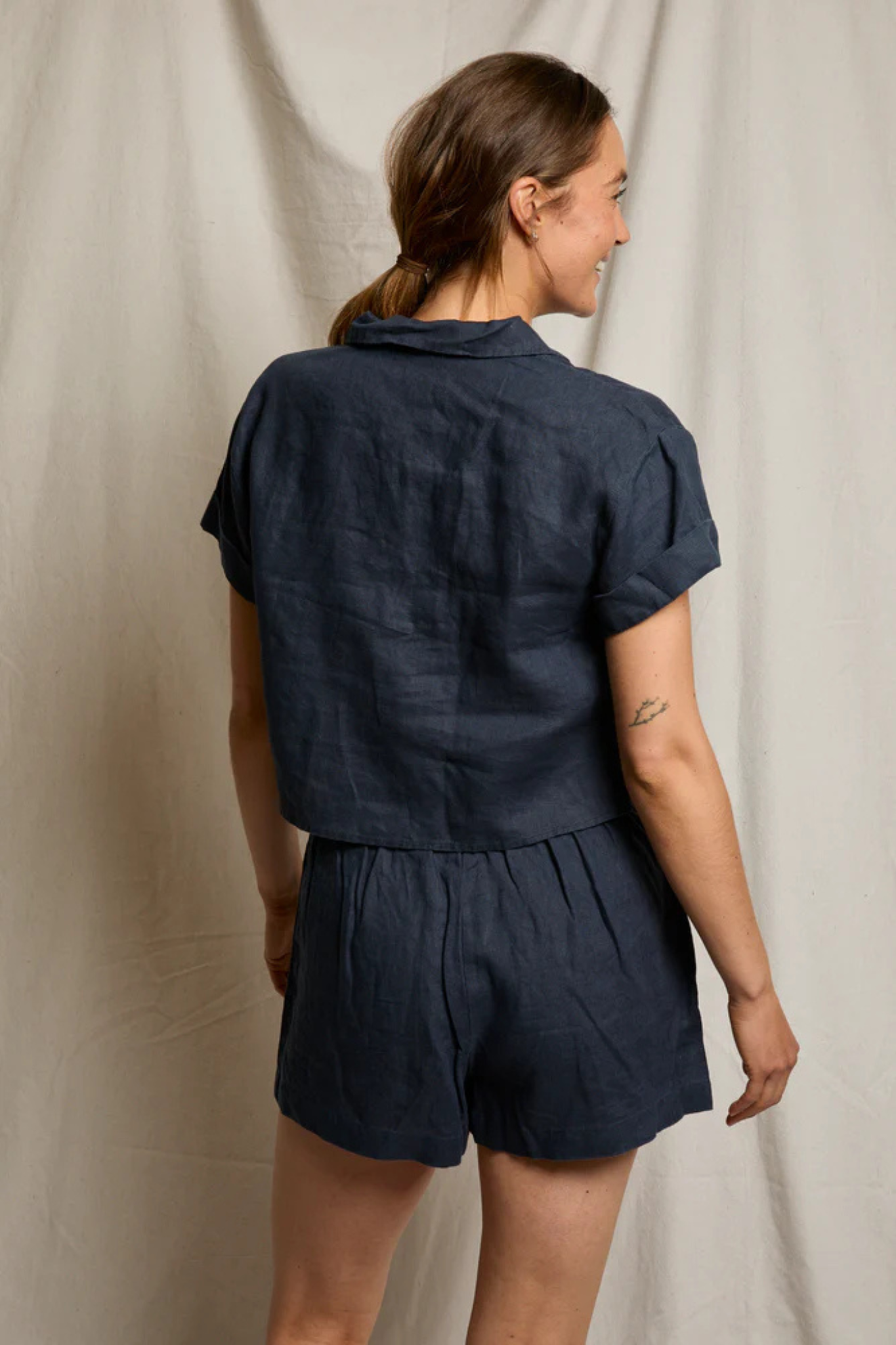 Tabitha Navy Linen Top