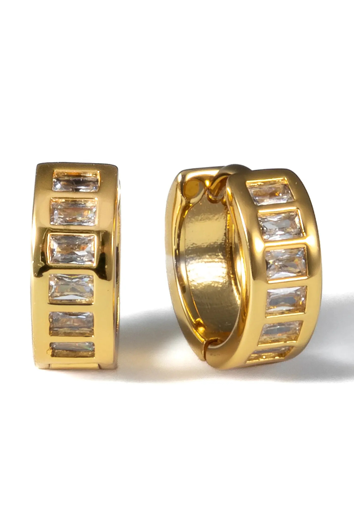 18K Gold Baguette Huggie Earrings