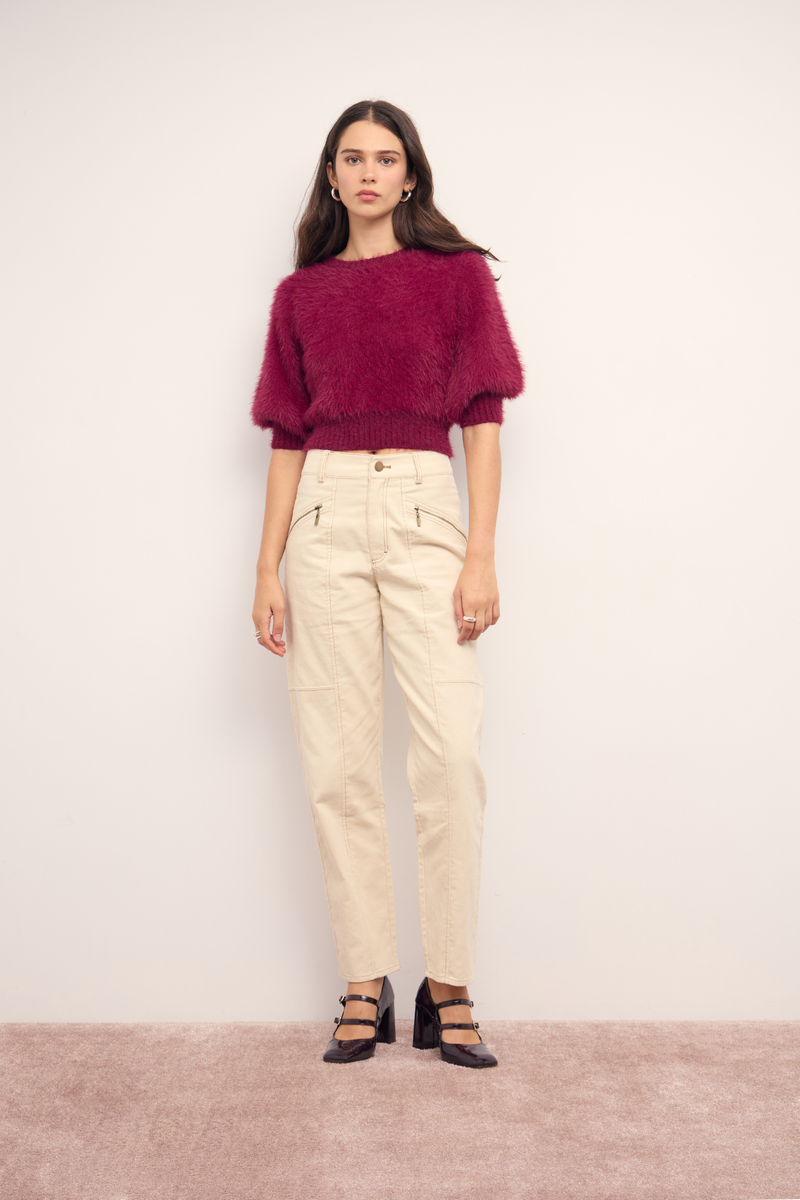 Alva Wine Fluffy Knit Top