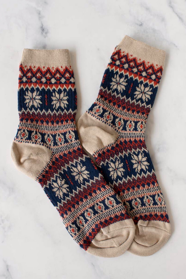 Jacquard Beige Snowflake Socks