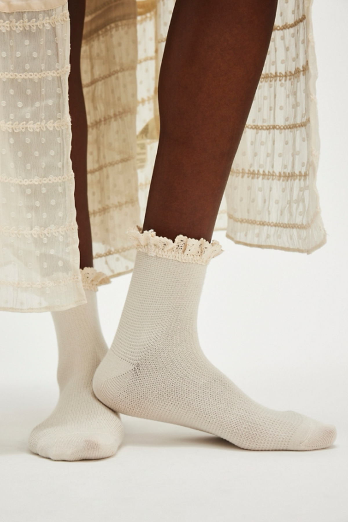 Ivory Beloved Waffle Knit Ankle Sock