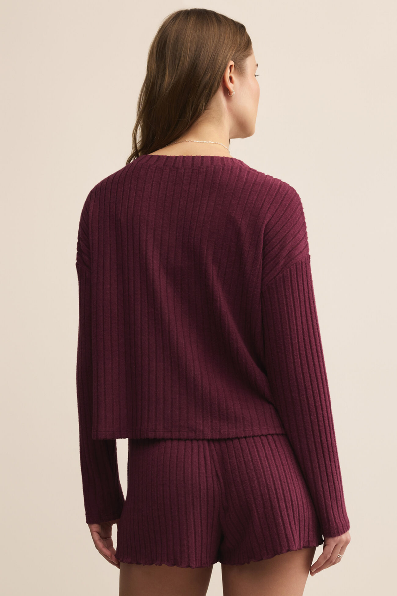 Mara Merlot Rib Cardigan