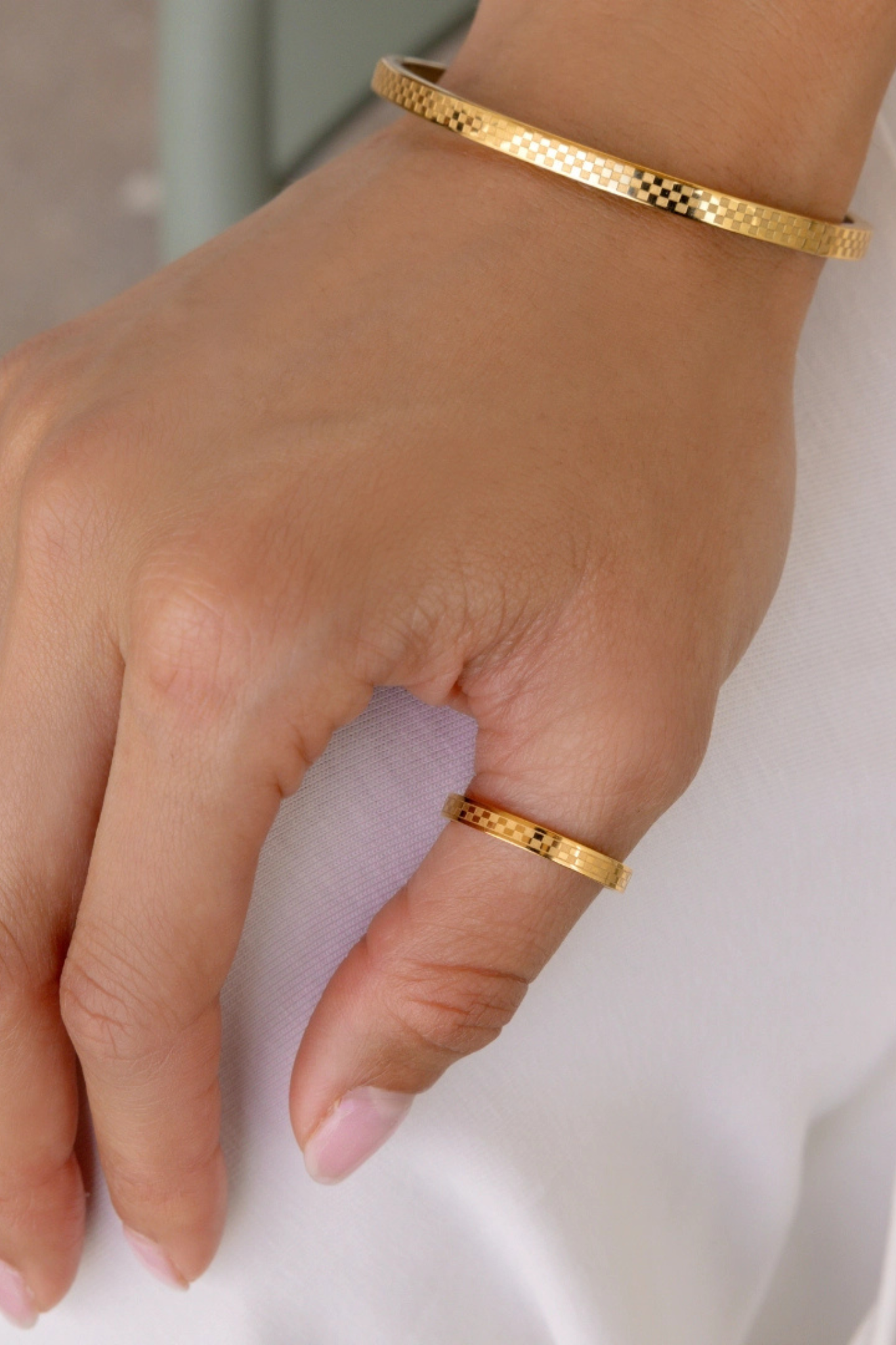 Chess Gold Bangle Bracelet