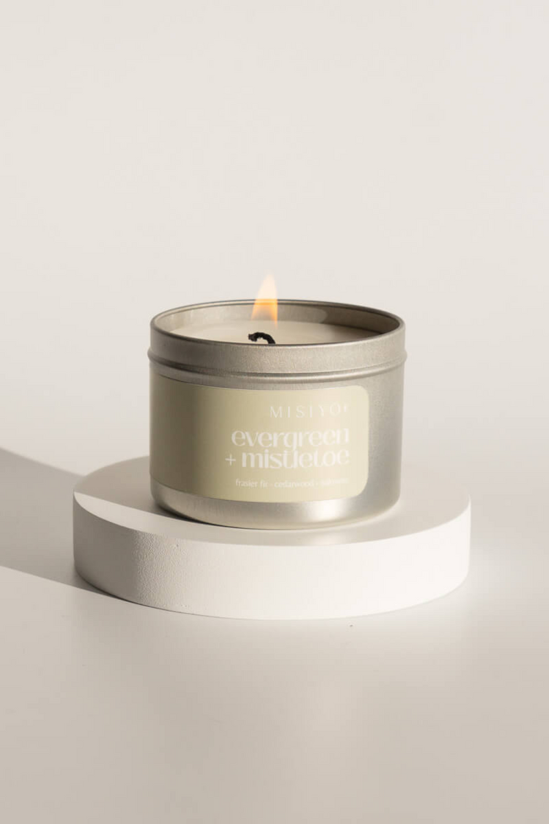 Evergreen + Mistletoe Candle Tin