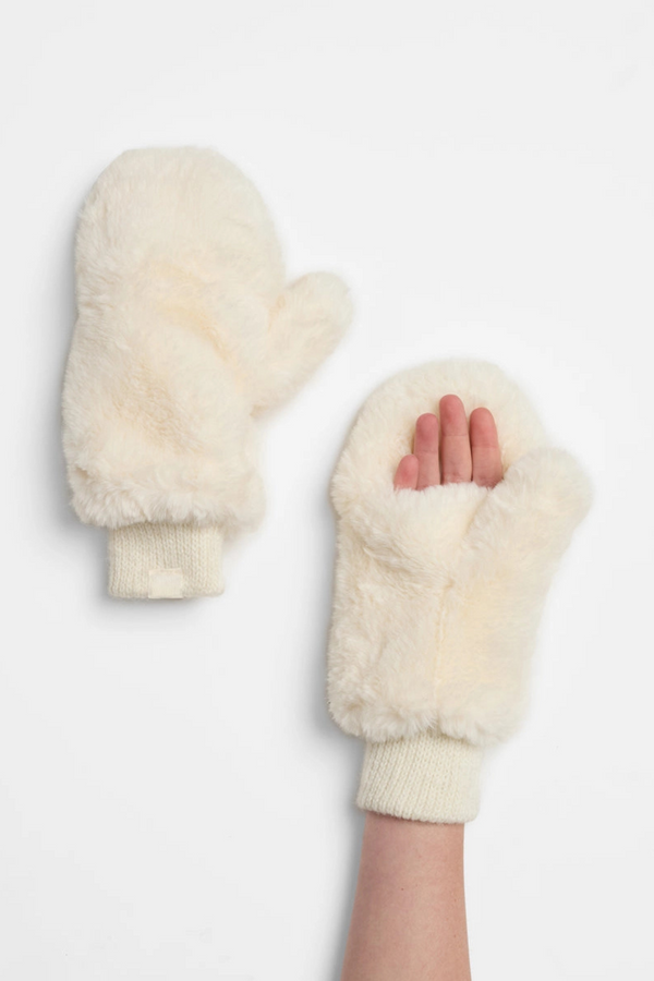 Ivory Faux Fur Mittens