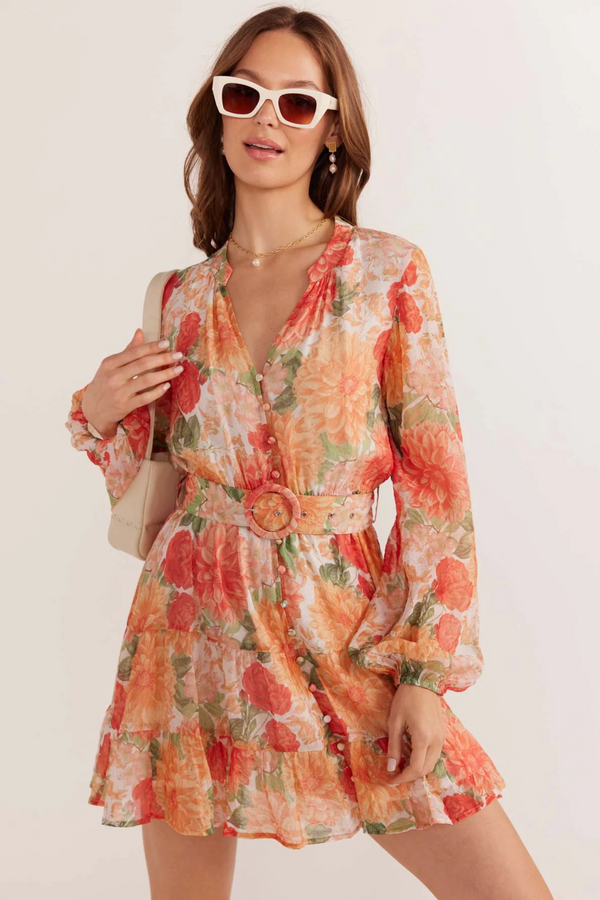 Ava Apricot Floral Mini Dress