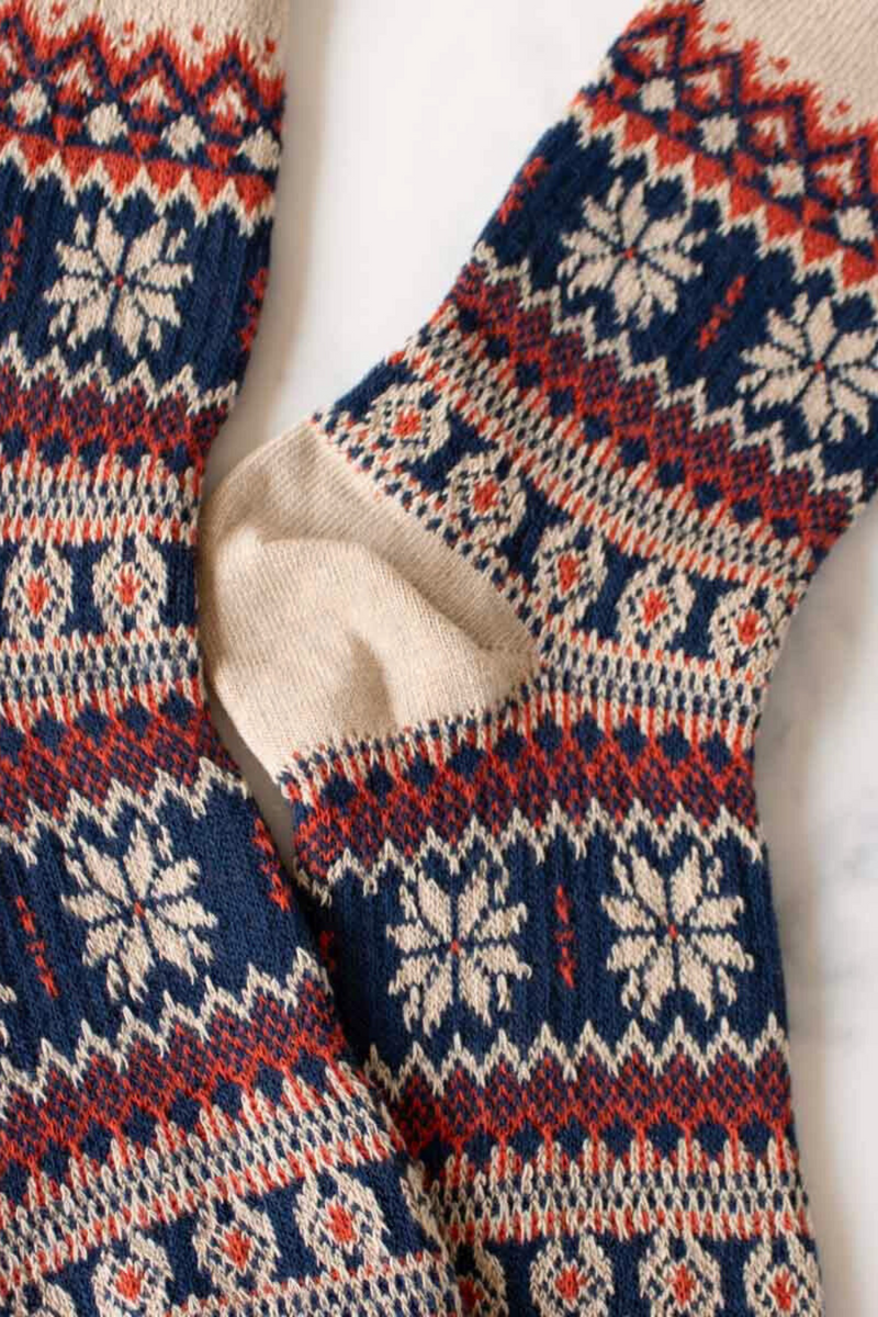 Jacquard Beige Snowflake Socks