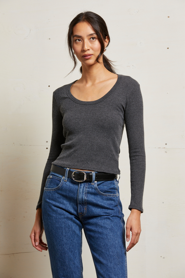 Josie Charcoal Sweater Rib Top