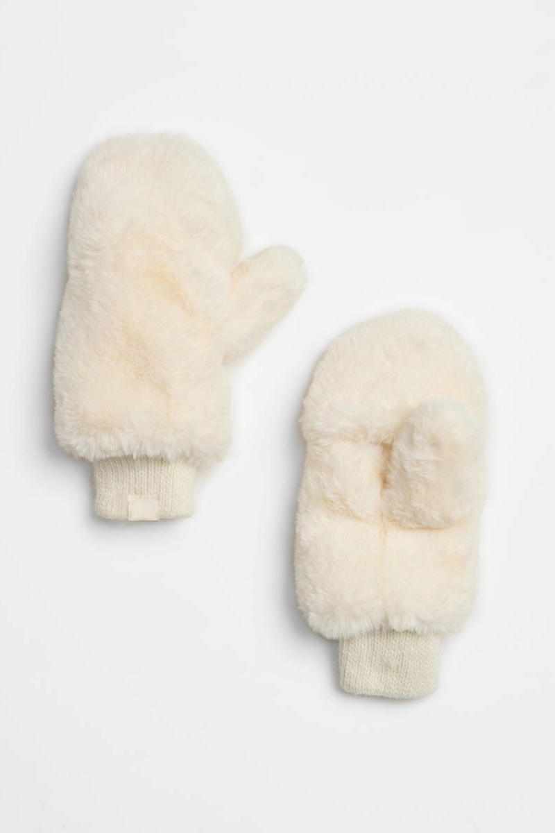 Ivory Faux Fur Mittens