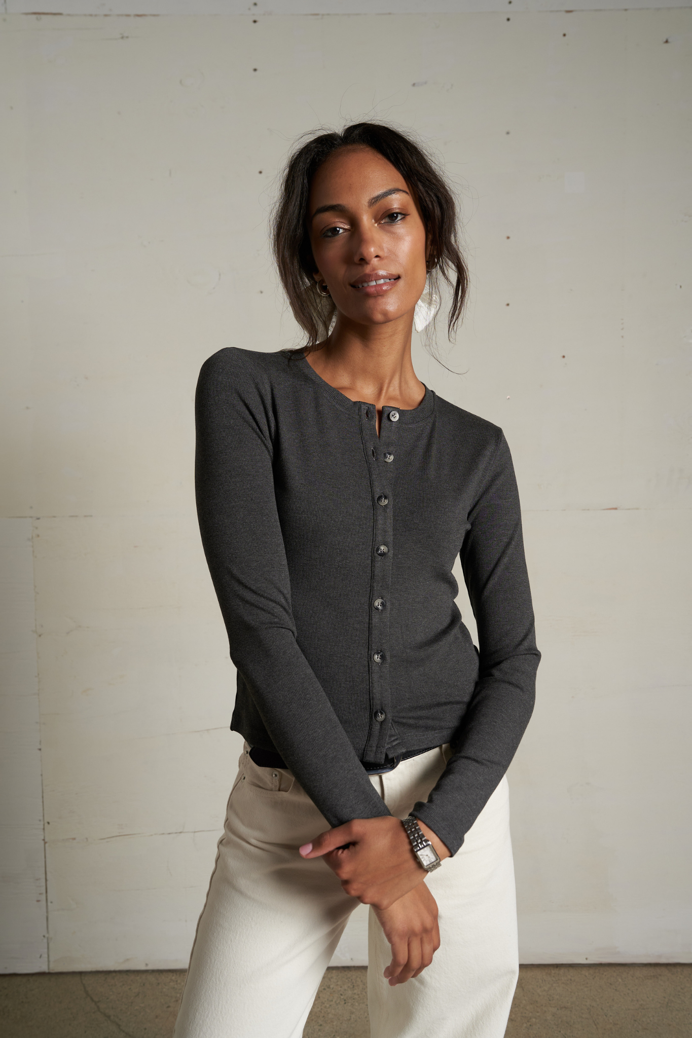 Maureen Charcoal Luxe Rib Cardigan