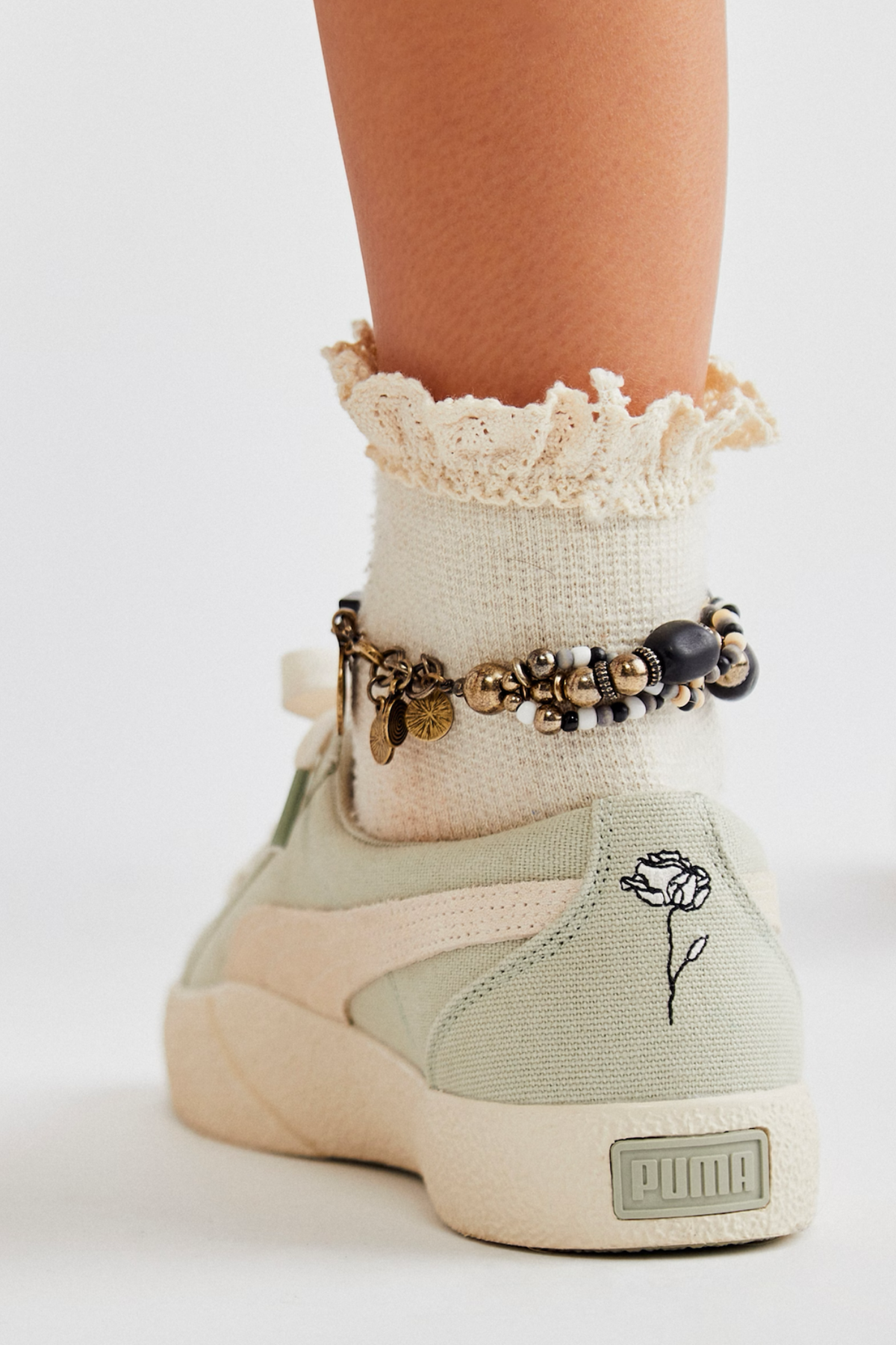 Ivory Beloved Waffle Knit Ankle Sock