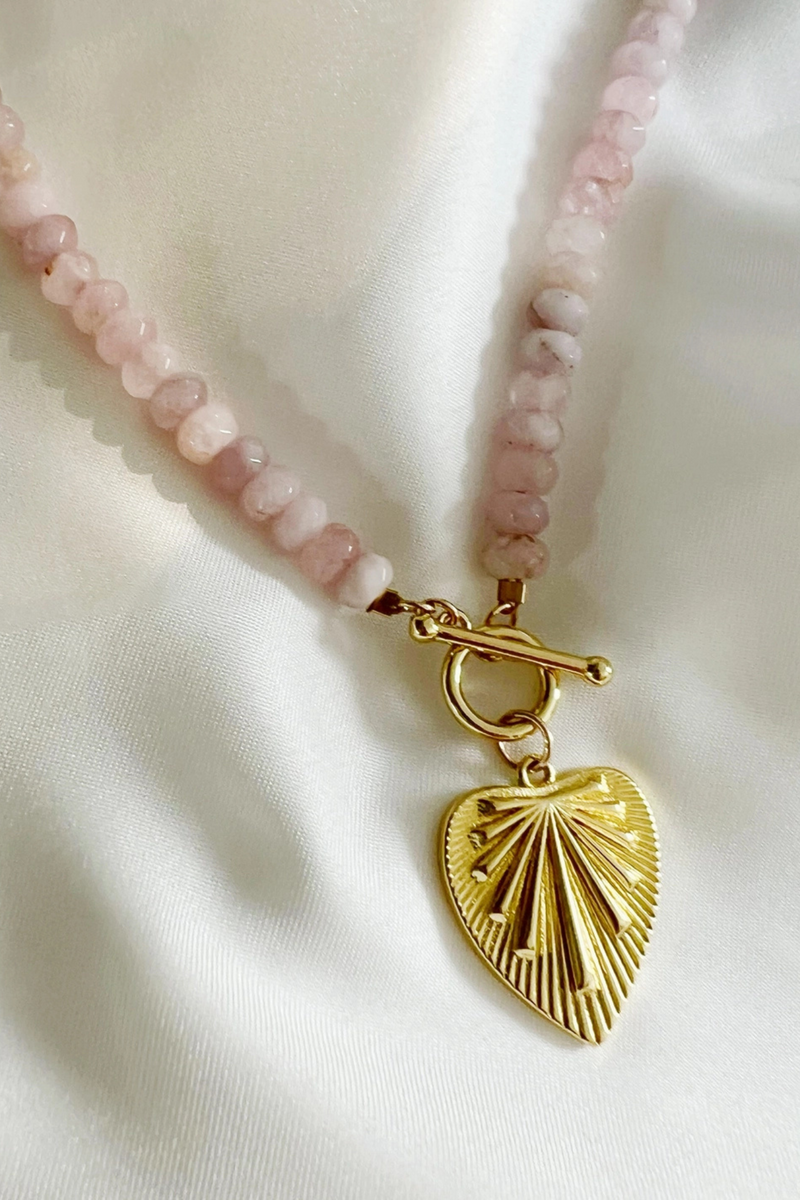 Rosalie Rose Quartz Beaded Heart Necklace