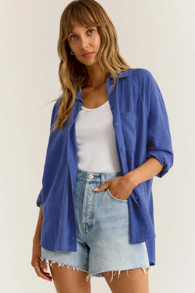 Perfect Blue Wave Linen Top