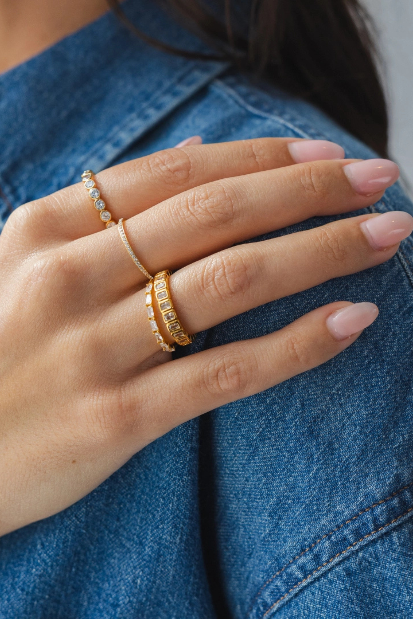 18K Gold Tennis Emerald Cut Ring