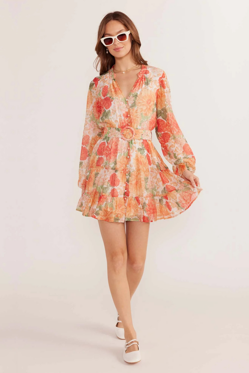 Ava Apricot Floral Mini Dress